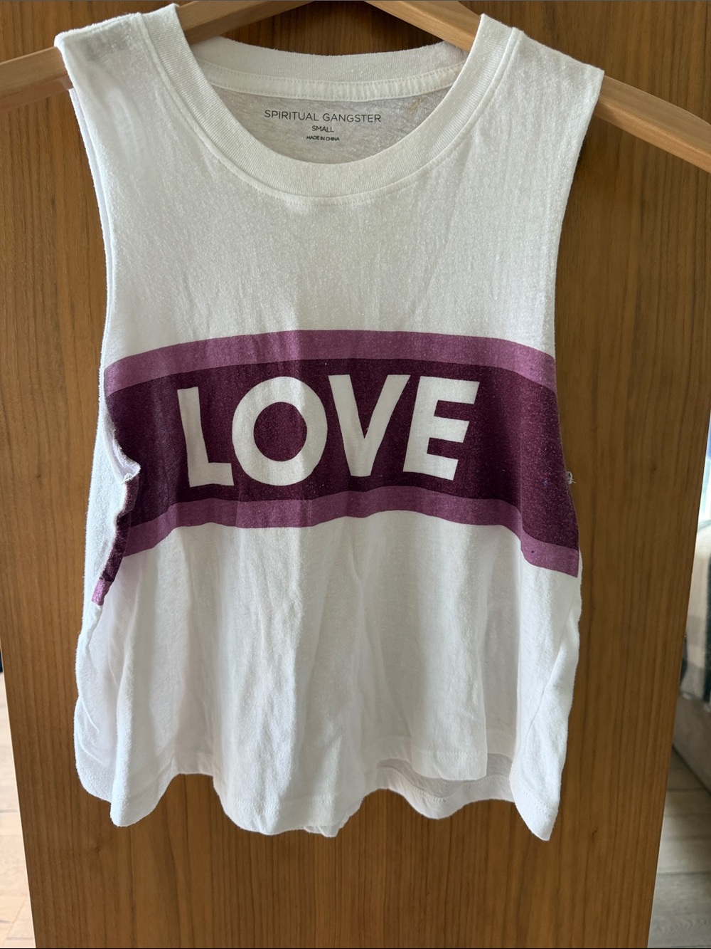 Spiritual Gangster White Tank Top with Magenta LOVE Stripe - women’s